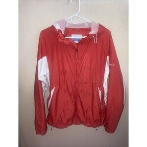 Columbia Women’s XL Orange White Full Zip Hooded Windbreaker Jacket Lightweight